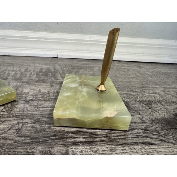 Set Of 2 Vintage Green Alabaster Fountain Pen Holders MCM Atomic Mad Men - Picture 11 of 16